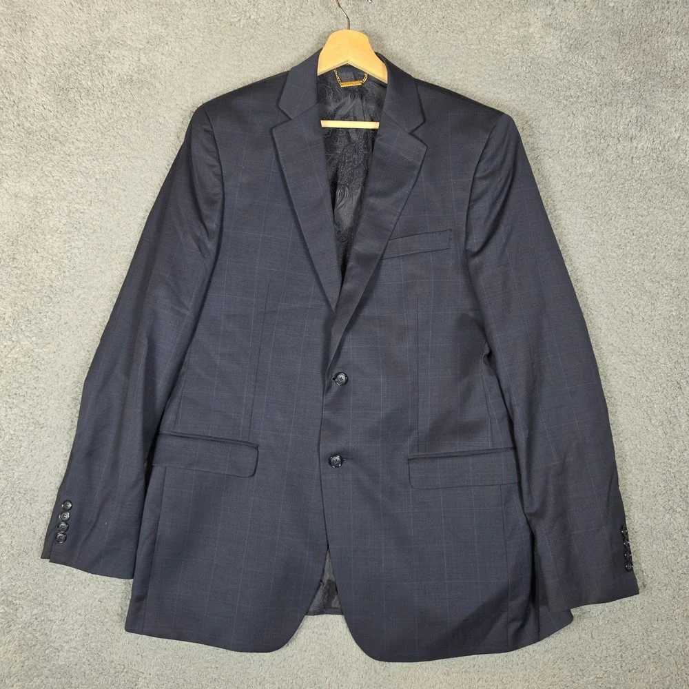 Donald J Trump Sport Coat Mens 42L Blue Office Wool Plaid Blazer Business